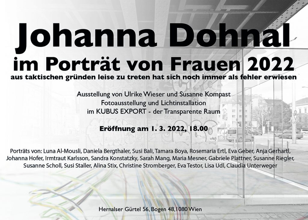 Einladungskarte für "Johanna Dohnal im Portrait von Frauen"